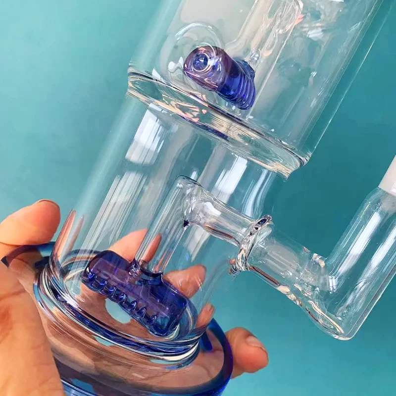 9" Dual Chamber Inline Perc Glass Bong