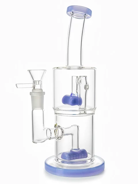 9" Dual Chamber Inline Perc Glass Bong | Milky Blue