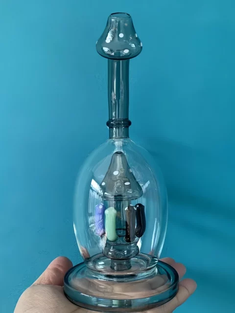 9" Mystic Gray Mushroom Perc Glass Bong