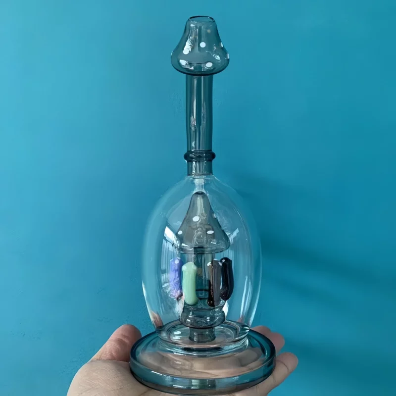 9" Mystic Gray Mushroom Perc Glass Bong