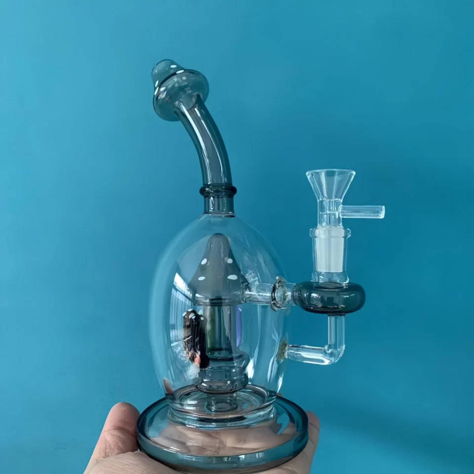 9" Mystic Gray Mushroom Perc Glass Bong