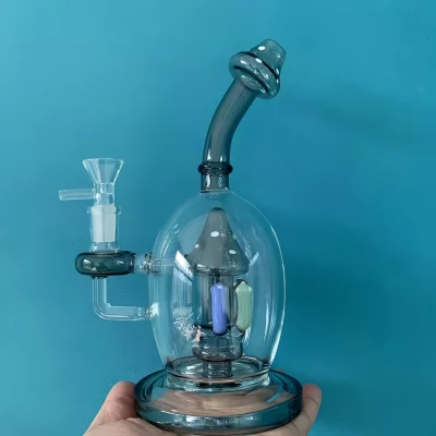 9" Mystic Gray Mushroom Perc Glass Bong
