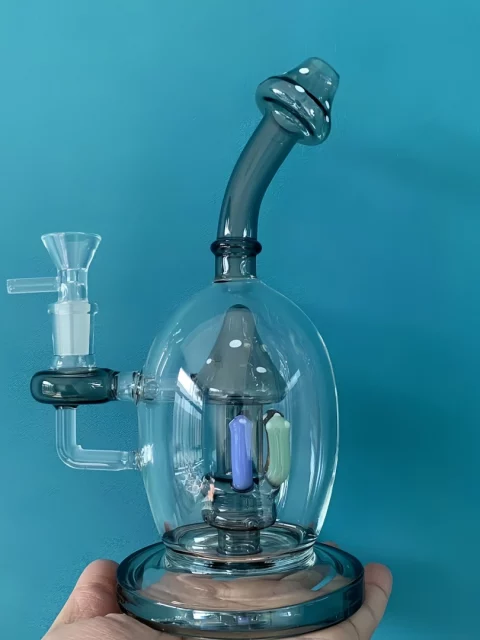 9" Mystic Gray Mushroom Perc Glass Bong