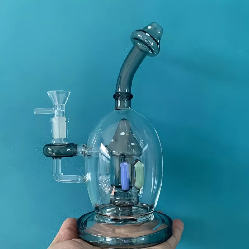9" Mystic Gray Mushroom Perc Glass Bong