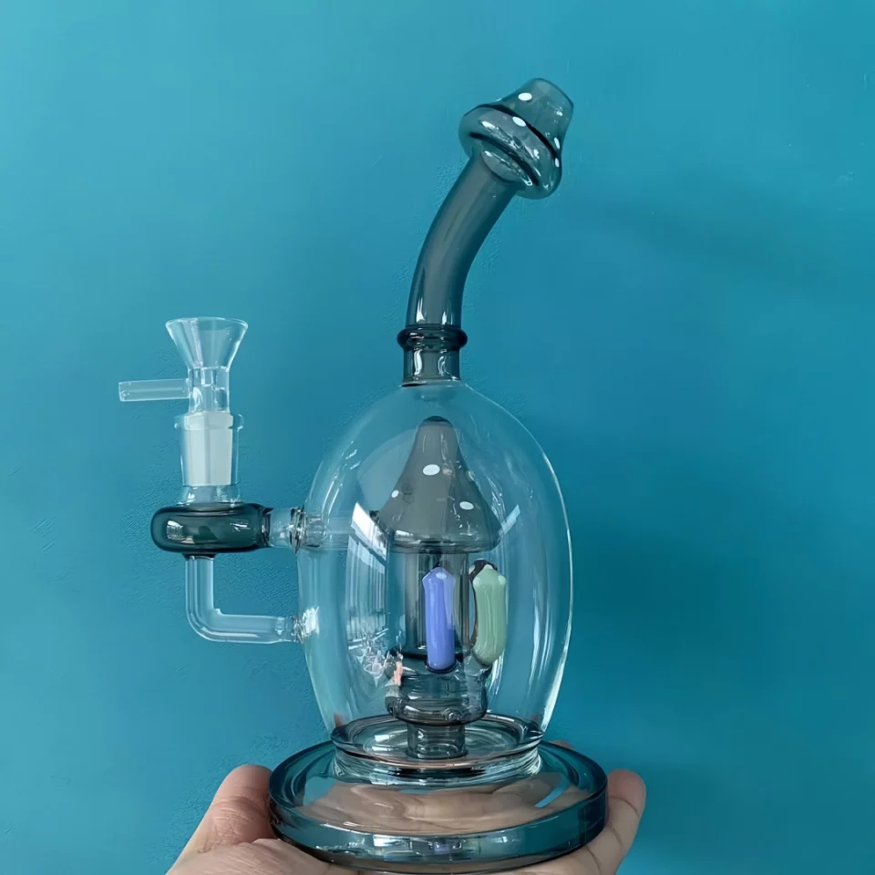 9" Mystic Gray Mushroom Perc Glass Bong