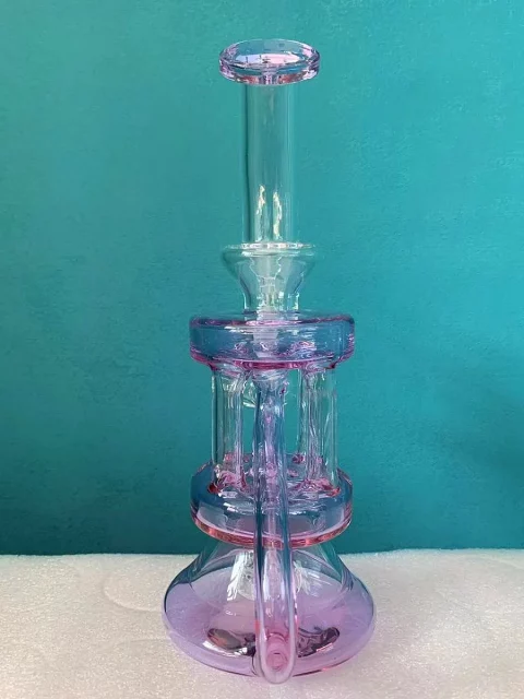 9" Purple Recycler Glass Bong with Disc Perc