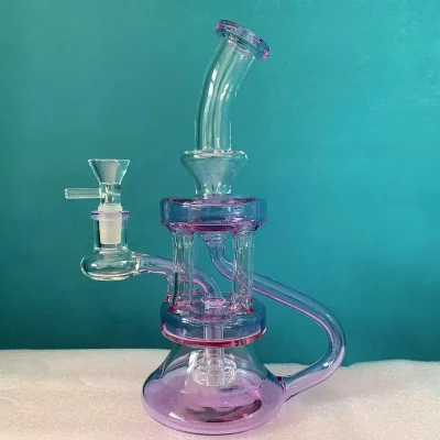 9" Purple Recycler Glass Bong with Disc Perc