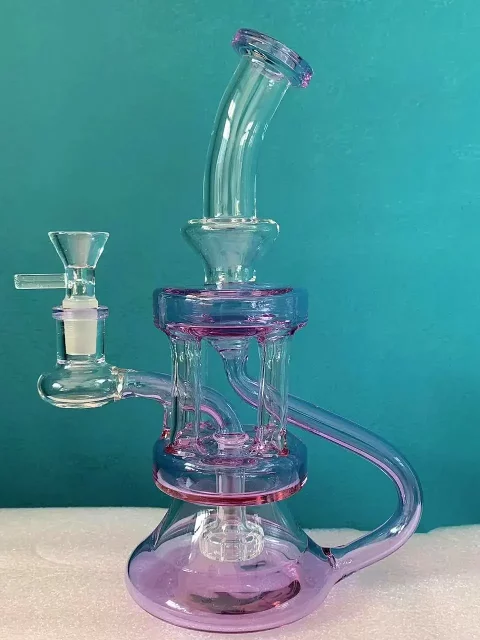 9" Purple Recycler Glass Bong with Disc Perc