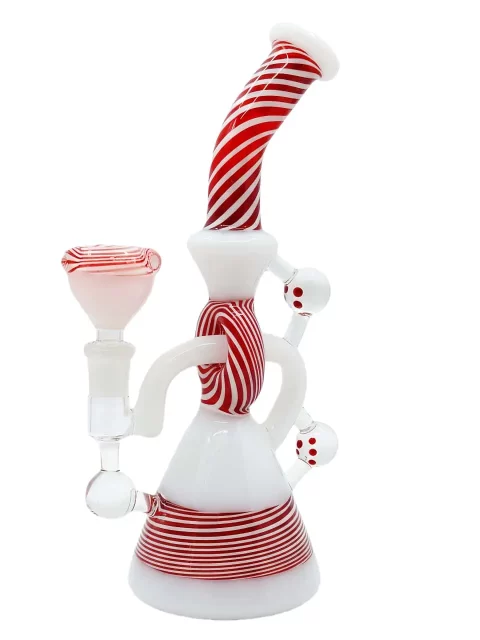 9” Red & White Spiral Recycler Glass Bong