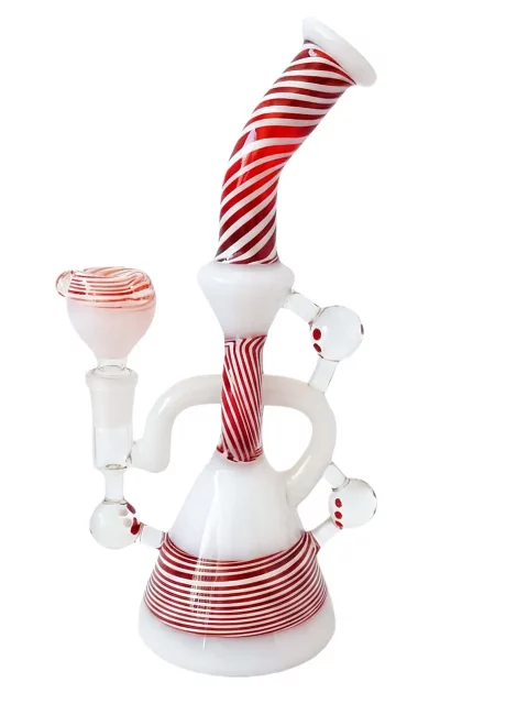 9” Red & White Spiral Recycler Glass Bong 9” Red & White Spiral Recycler Glass Bong