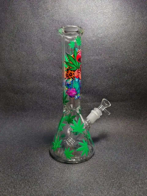 Ariel 420 Leaf Glass Bong with Street Style-2 10" Ariel 420 Leaf Glass Bong with Street Style