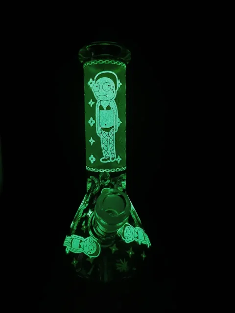 Bikini Morty Glow Beaker Glass Bong-GLOW Bikini Morty Glow Beaker Glass Bong