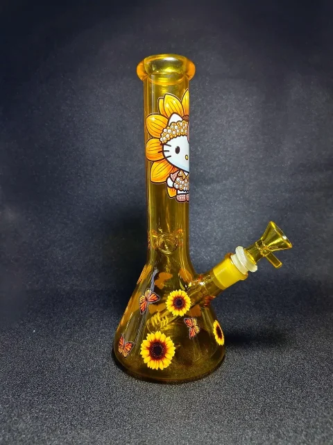 Hello Kitty Sunflower & Butterfly Fairy Glass Beaker Bong-2 Hello Kitty Sunflower & Butterfly Fairy Glass Beaker Bong