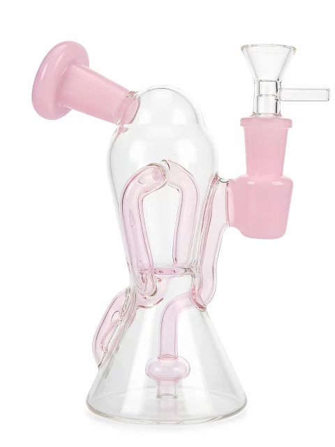 7" Milky Pink Recycler Glass Bong