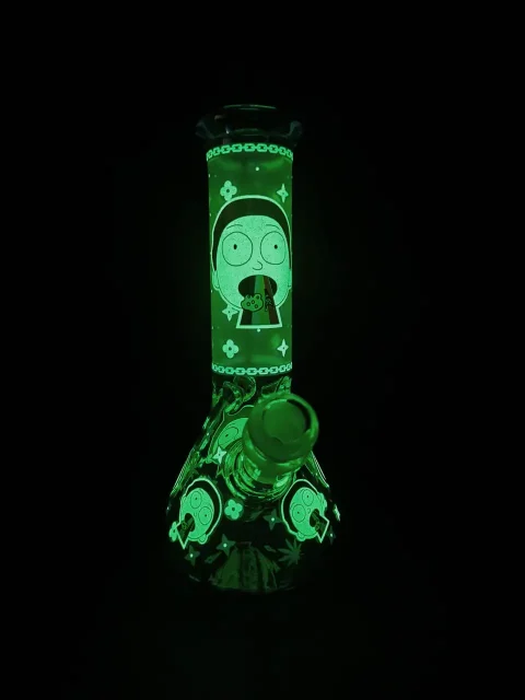 Morty Psychedelic Rainbow Glow Beaker Glass Bong-GLOW Morty Psychedelic Rainbow Glow Beaker Glass Bong