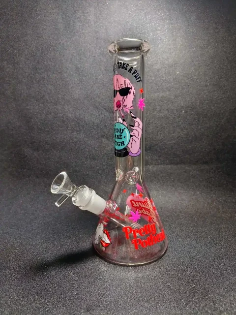 Pink Dog Fortune “You Are High” Beaker Glass Bong-4 10" Pink Dog Fortune “You Are High” Beaker Glass Bong