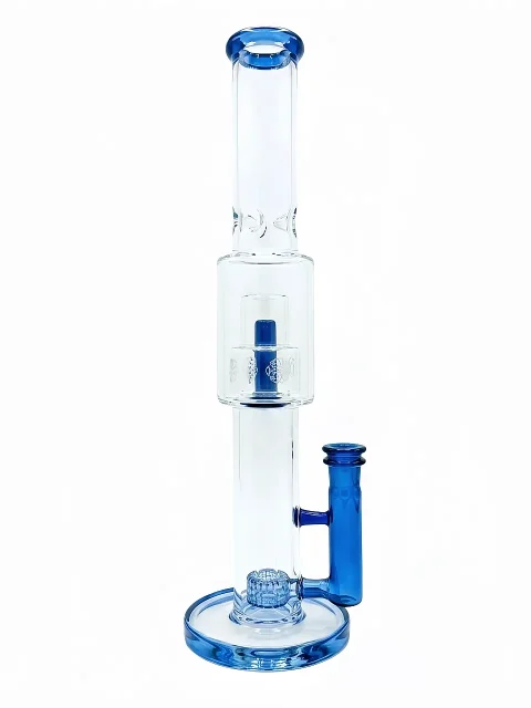 15.5" Seed of Life Double Perc Blue Glass Bong