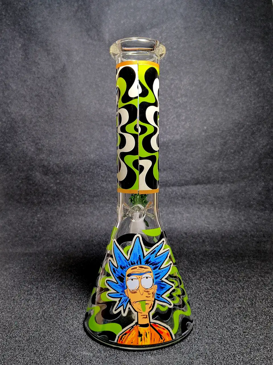 Acid Slime Flow Rick Psychedelic Beaker Glass Bong
