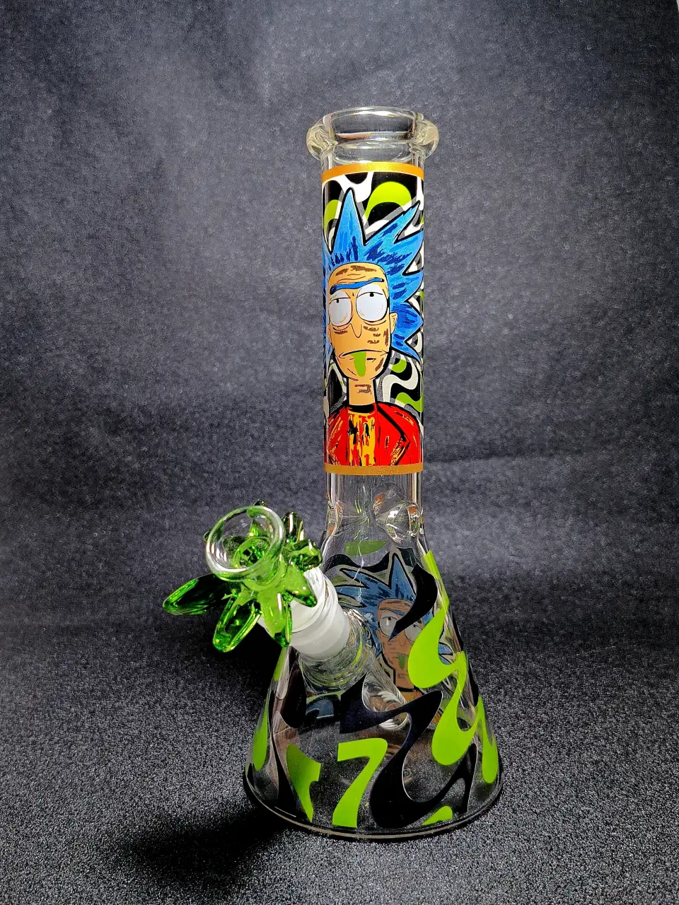 Acid Slime Flow Rick Psychedelic Beaker Glass Bong