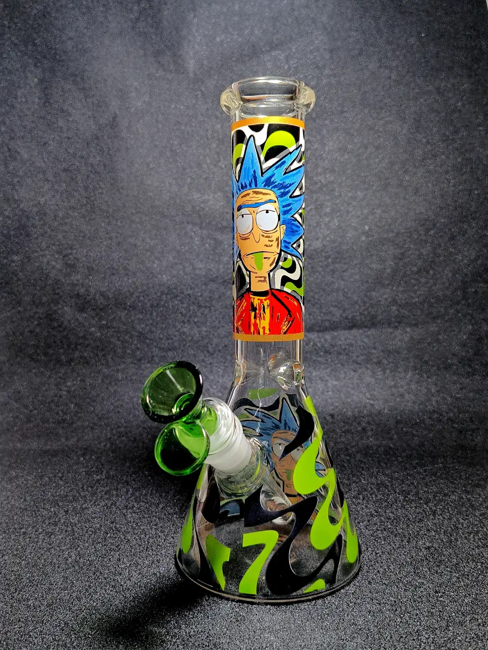 Acid Slime Flow Rick Psychedelic Beaker Glass Bong