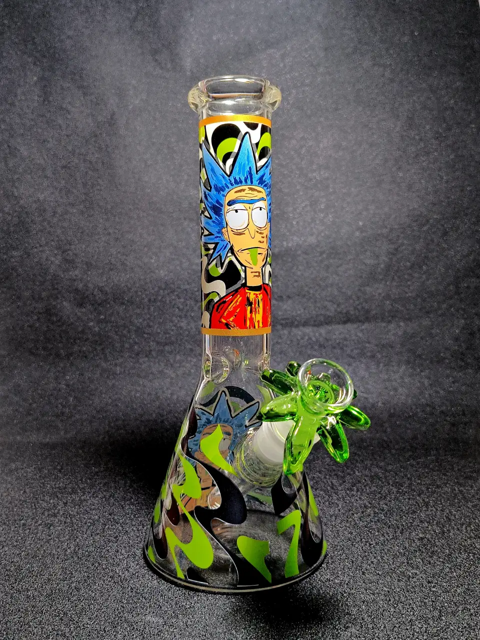 Acid Slime Flow Rick Psychedelic Beaker Glass Bong