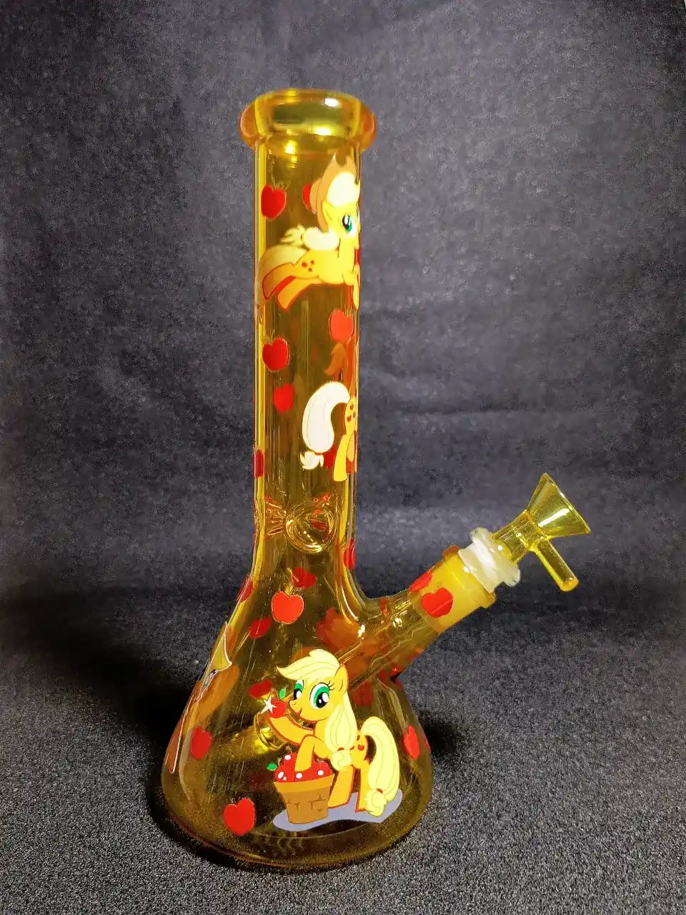 Applejack My Little Pony Amber Yellow Apple Orchard Beaker Glass Bong
