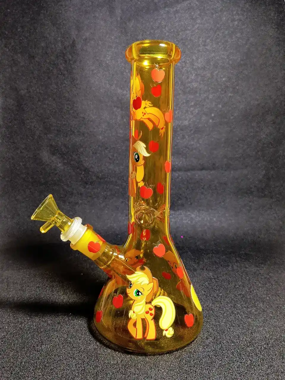 Applejack My Little Pony Amber Yellow Apple Orchard Beaker Glass Bong