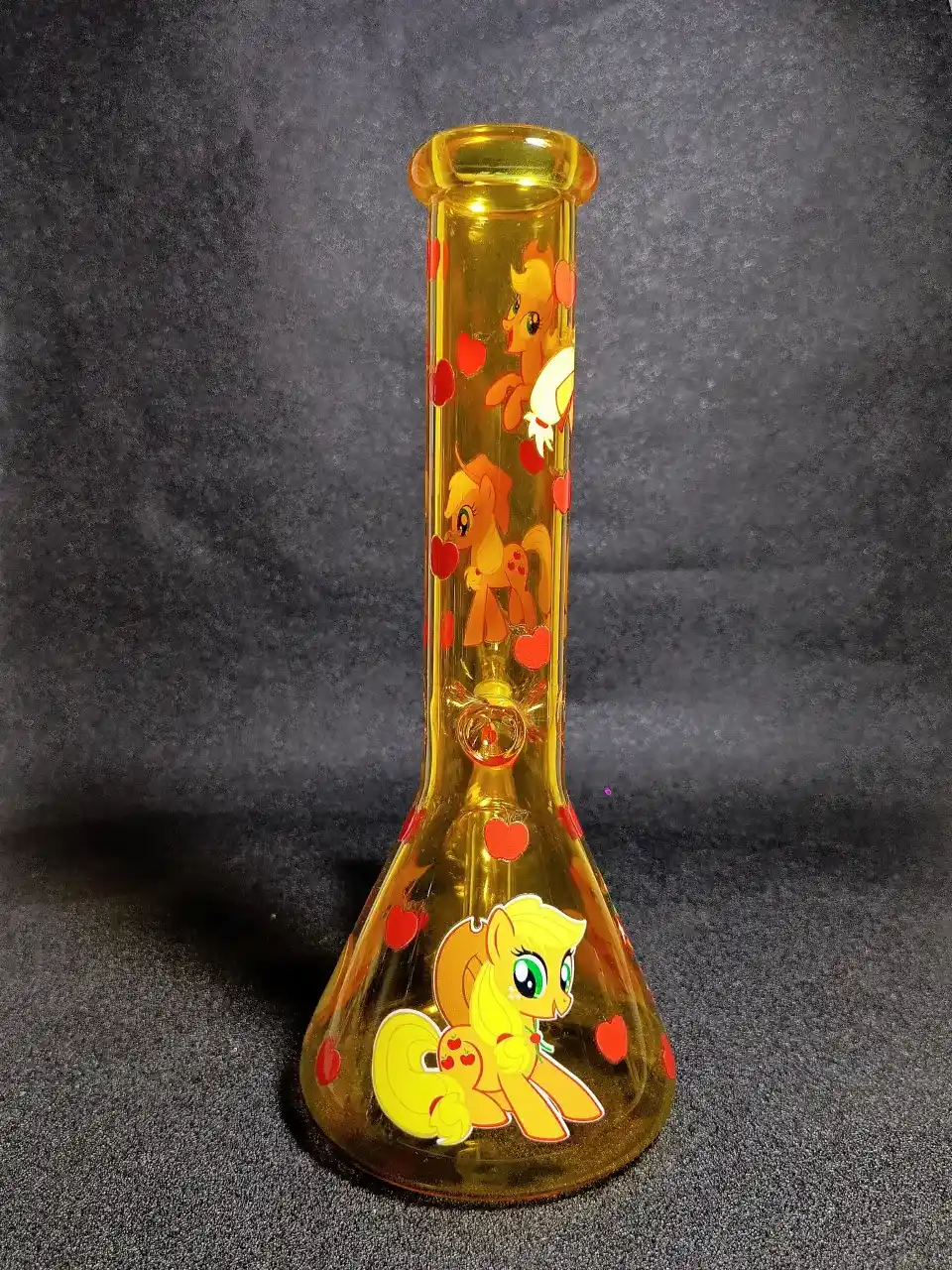 Applejack My Little Pony Amber Yellow Apple Orchard Beaker Glass Bong