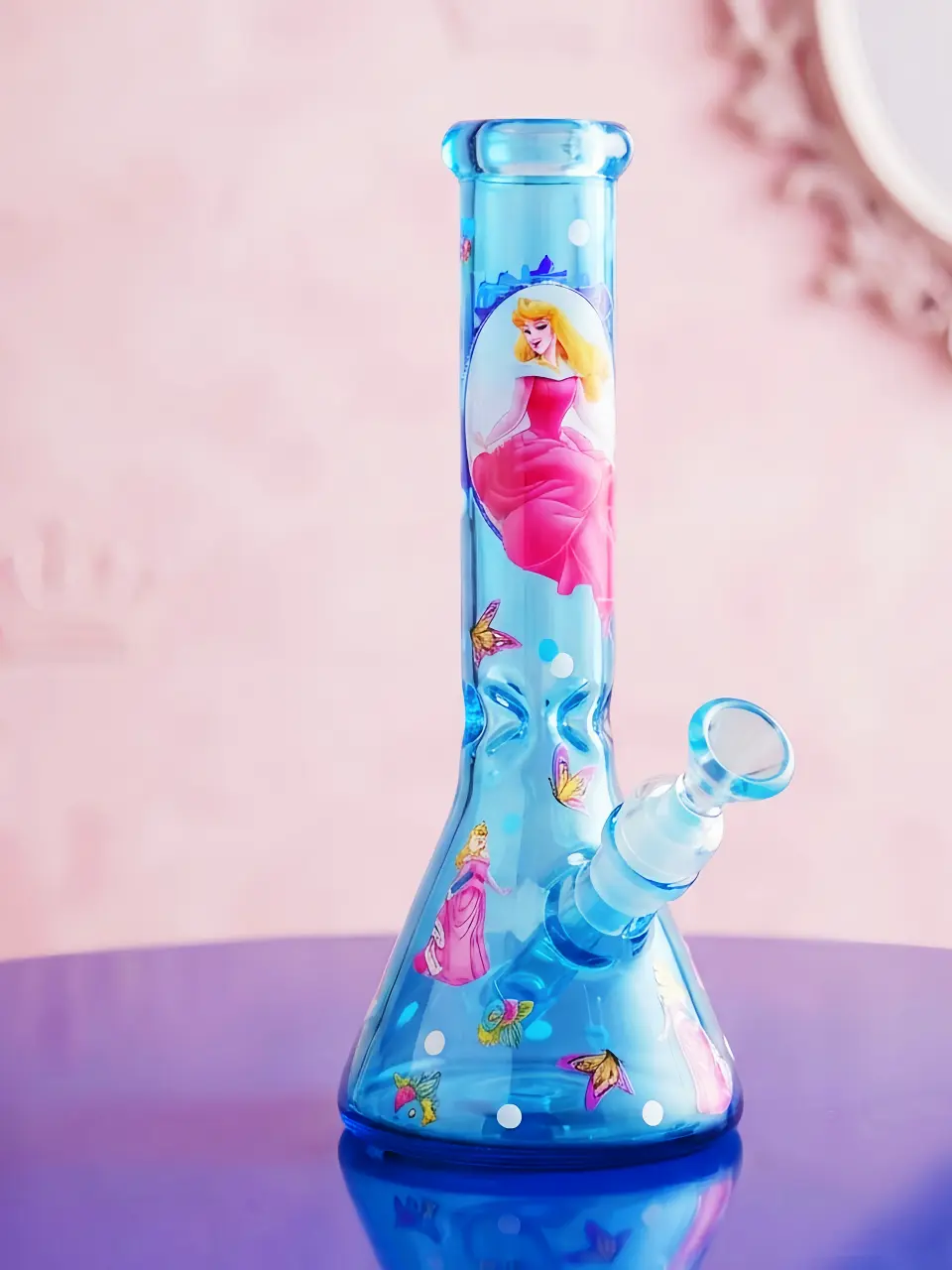10" Disney Princess Aurora Ice Teal Beaker Glass Bong - Image 6