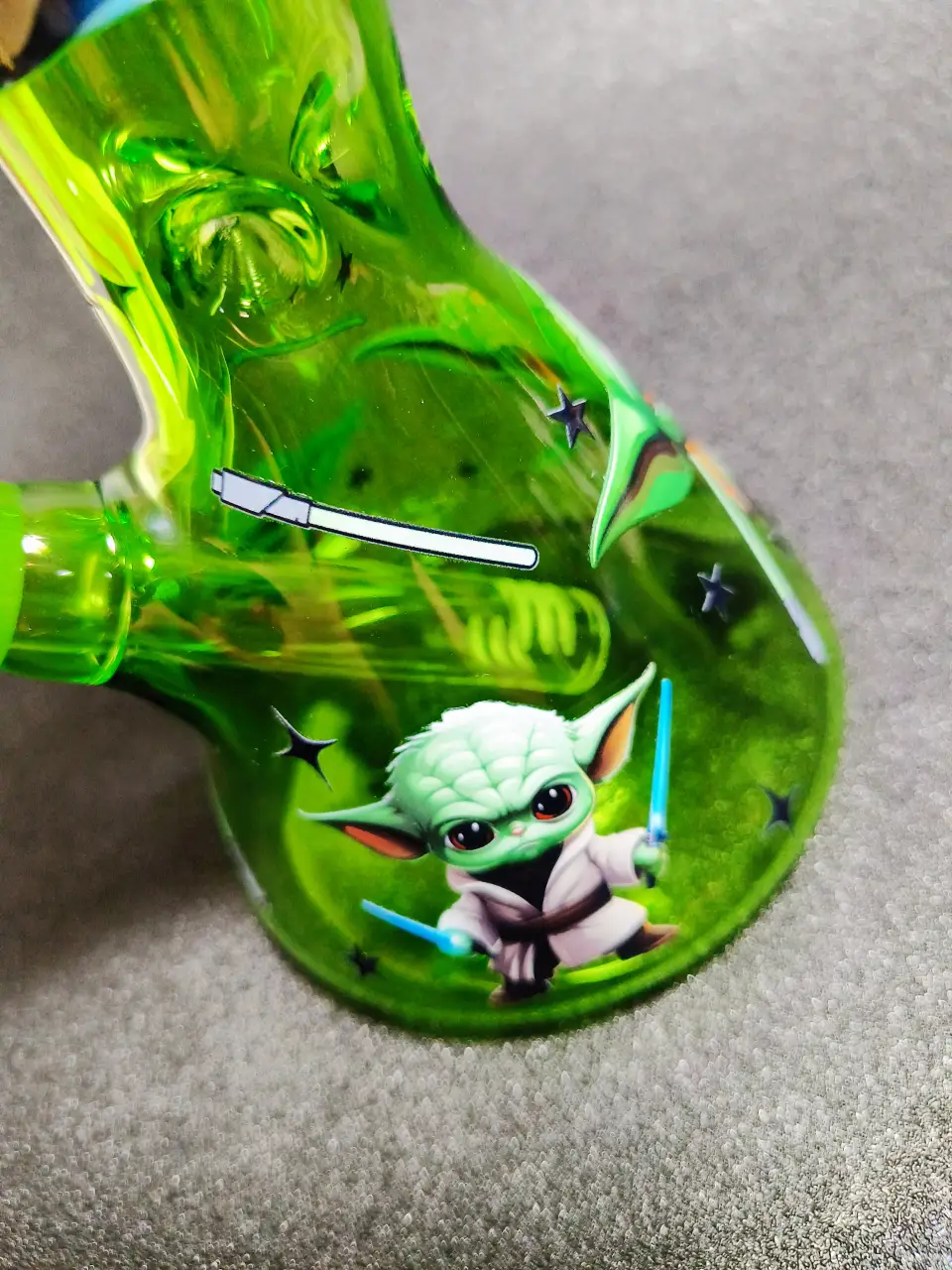 Baby Yoda Star Wars Lightsaber Green Beaker Glass Bong