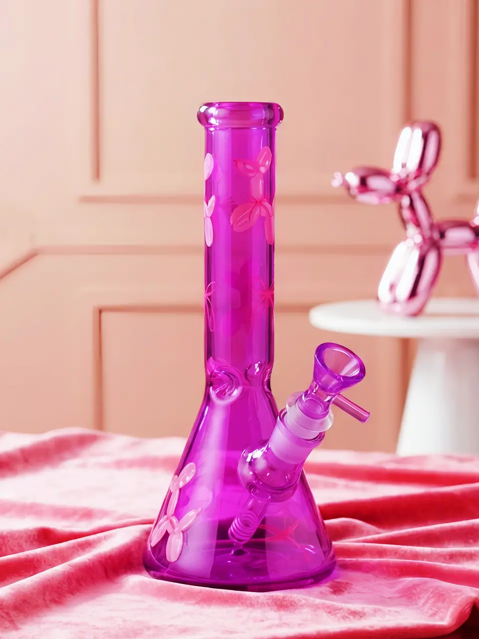 10" Balloon Dog Purple Iridescent Beaker Glass Bong - Image 5