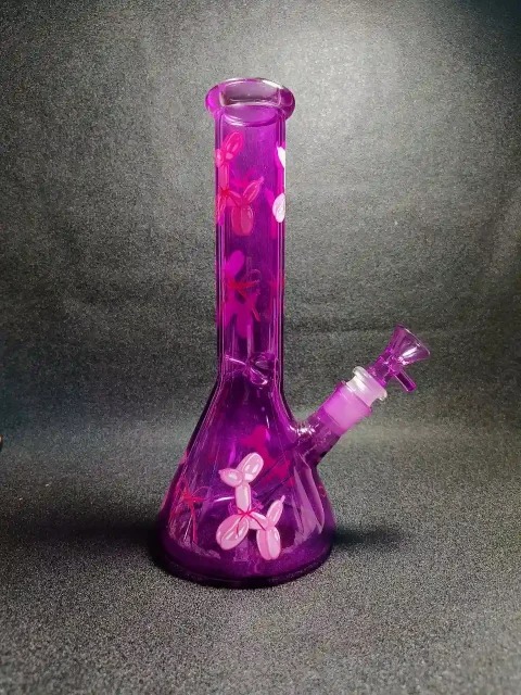 10″ Balloon Dog Purple Iridescent Beaker Glass Bong 10" Balloon Dog Purple Iridescent Beaker Glass Bong