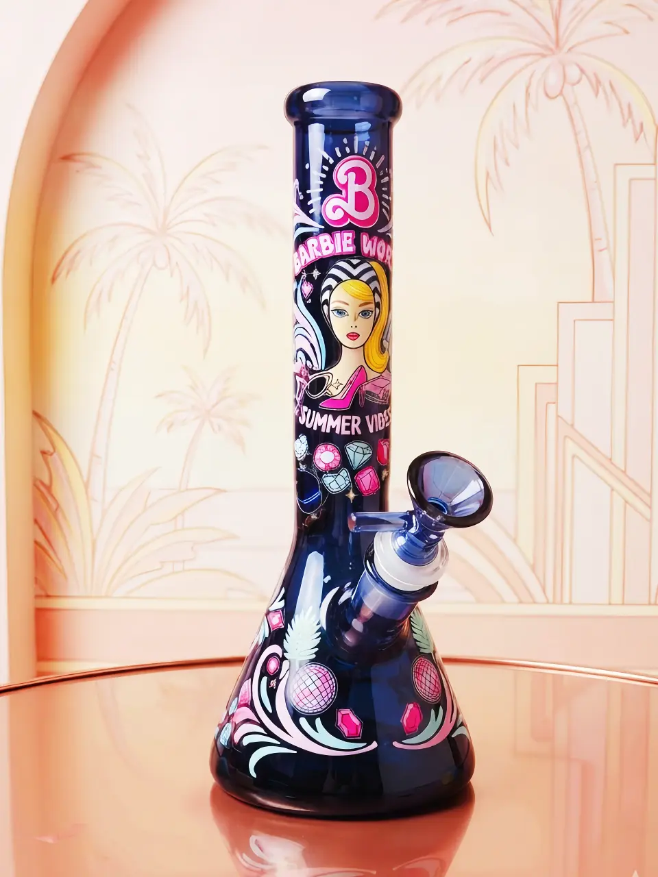 10" Summer Retro Barbie Black Beaker Glass Bong - Image 5