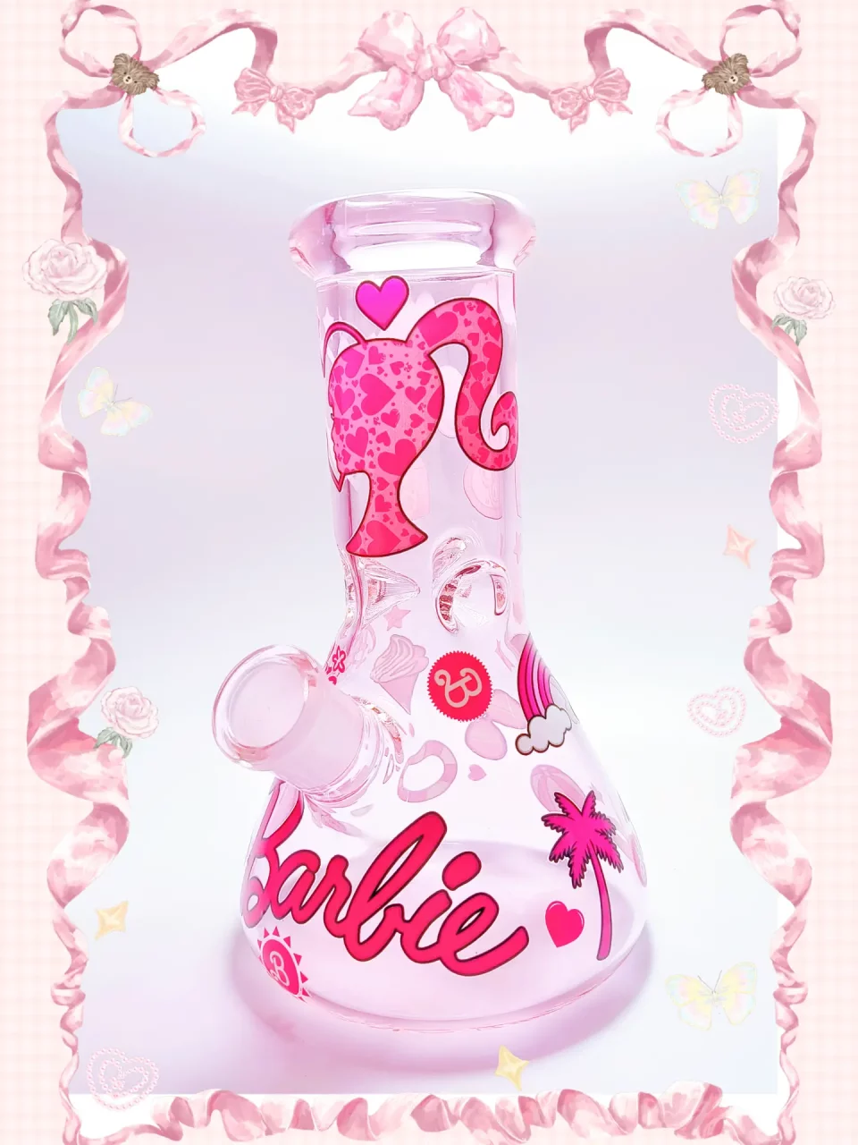 8" Barbiecore Silhouette Pink Beaker Glass Bong