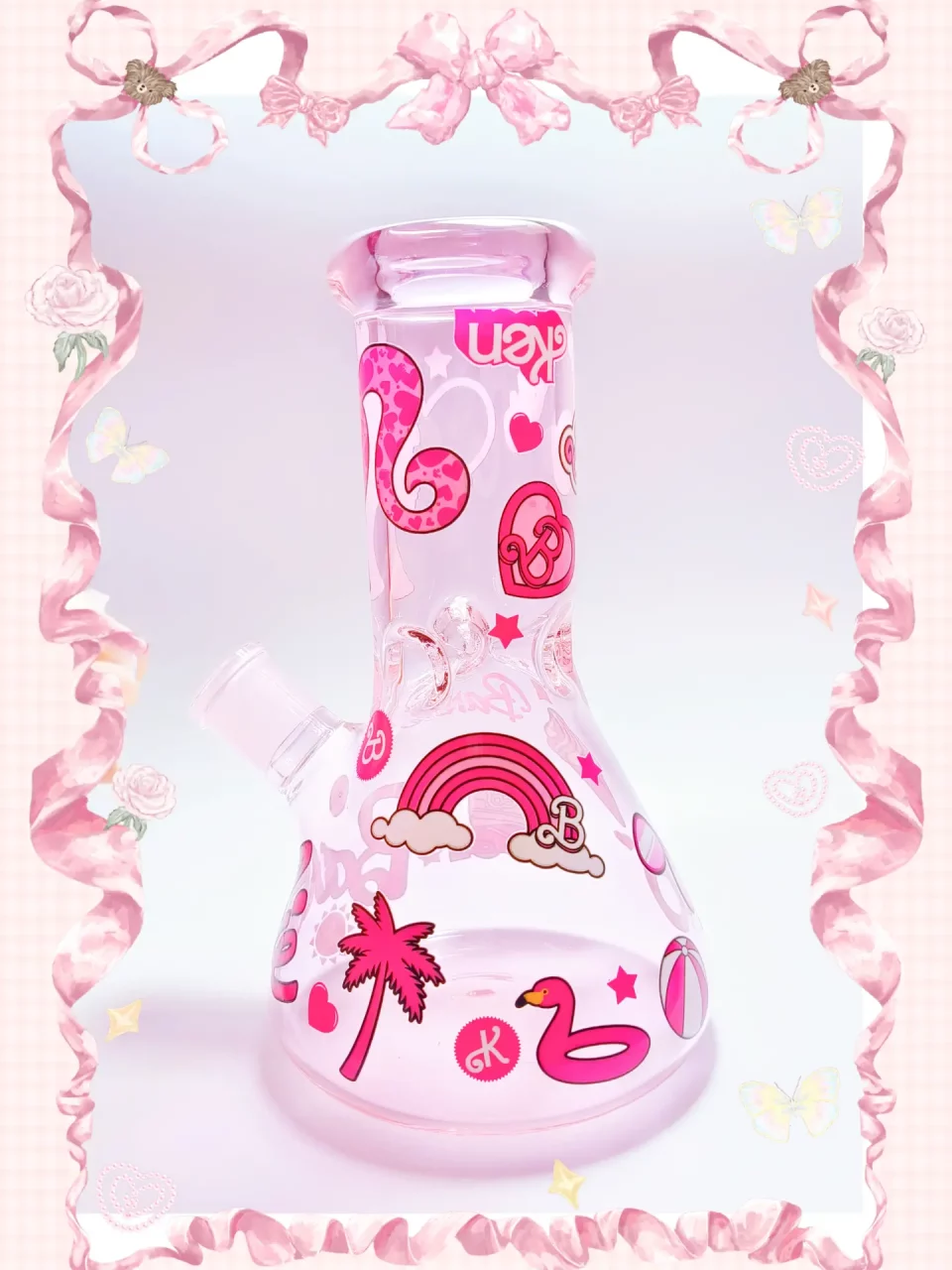 8" Barbiecore Silhouette Pink Beaker Glass Bong