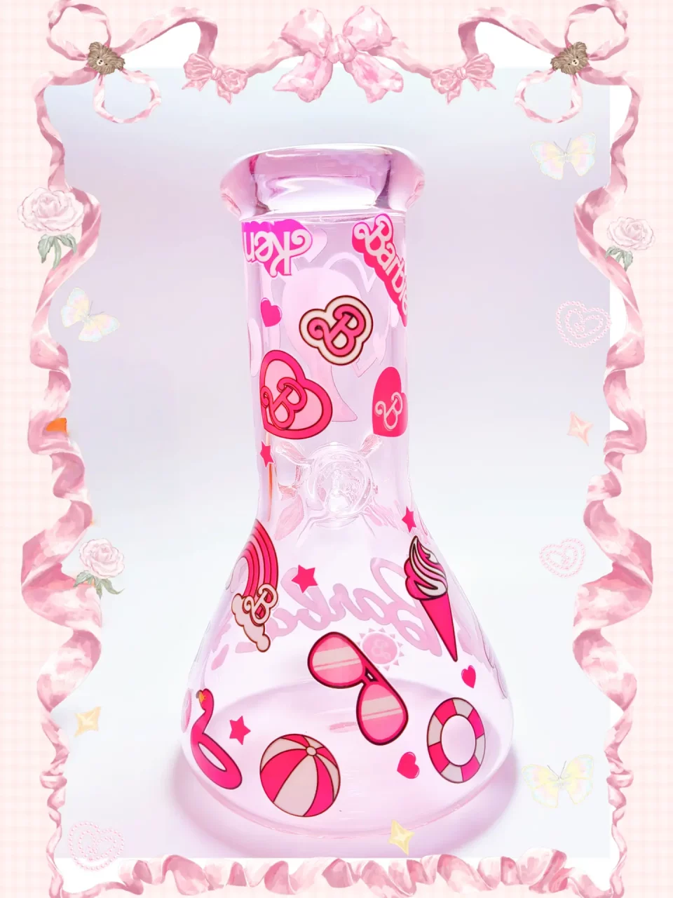 8" Barbiecore Silhouette Pink Beaker Glass Bong