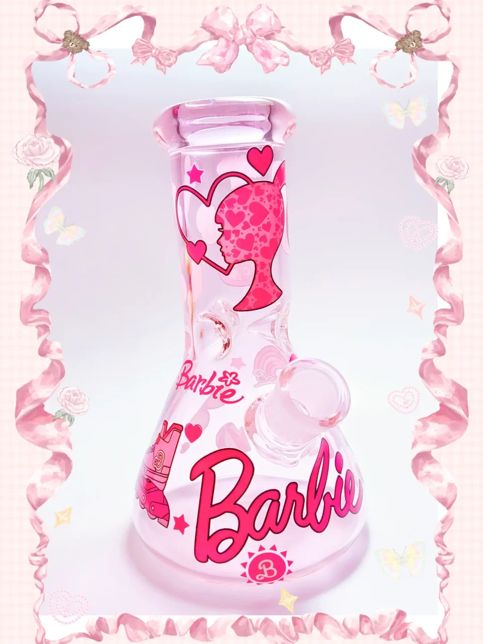 8" Barbiecore Silhouette Pink Beaker Glass Bong