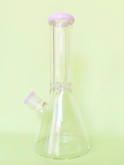 11.5" Beaker 9mm Thick Glass Bong with Pink Accents
