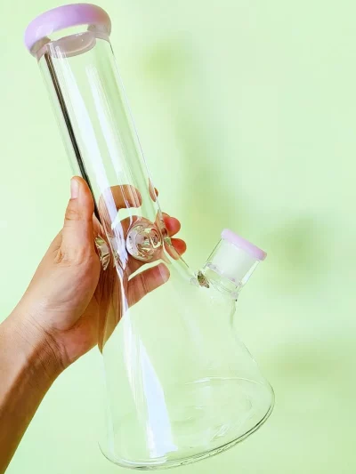 11.5" Beaker 9mm Thick Glass Bong with Pink Accents