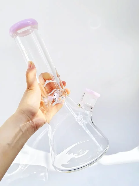11.5" Beaker 9mm Thick Glass Bong with Pink Accents