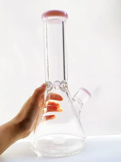 11.5" Beaker 9mm Thick Glass Bong with Pink Accents