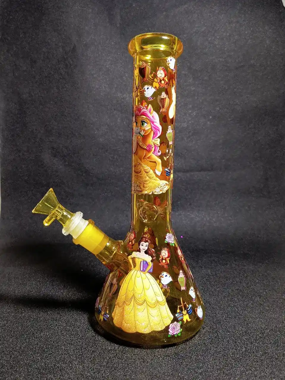 Beauty and the Beast Belle Amber Yellow Beaker Glass Bong