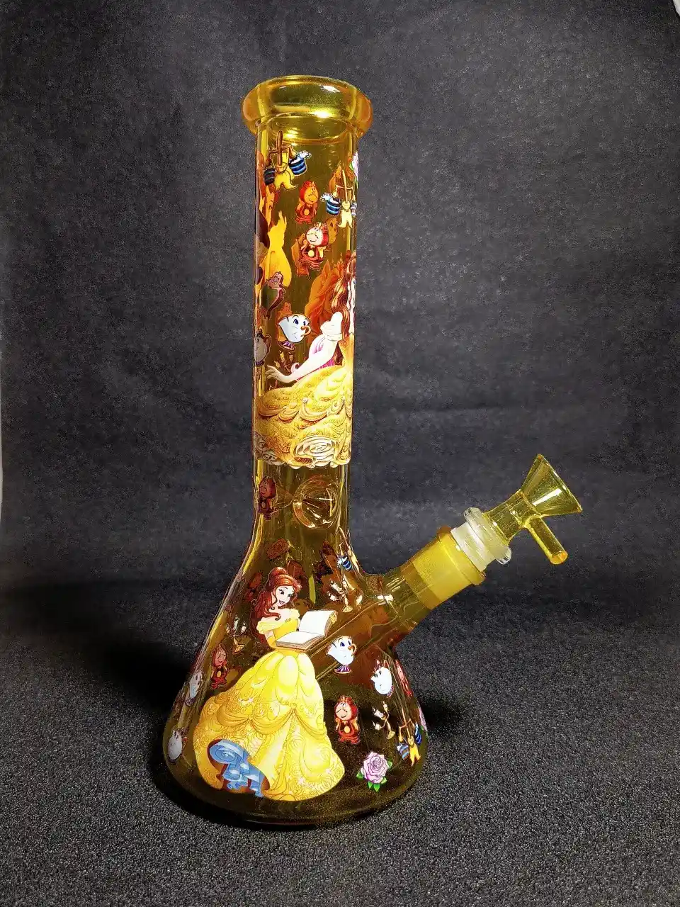 Beauty and the Beast Belle Amber Yellow Beaker Glass Bong