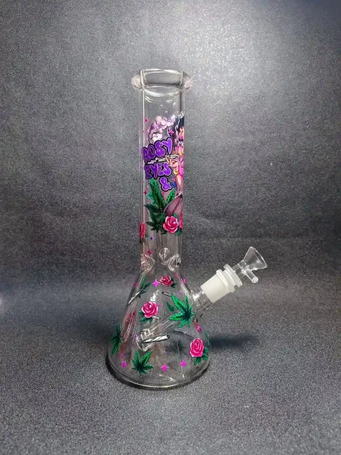 10″ Betty Boop Rose & 420 Leaf Retro Beaker Glass Bong 10" Betty Boop Rose & 420 Leaf Retro Beaker Glass Bong