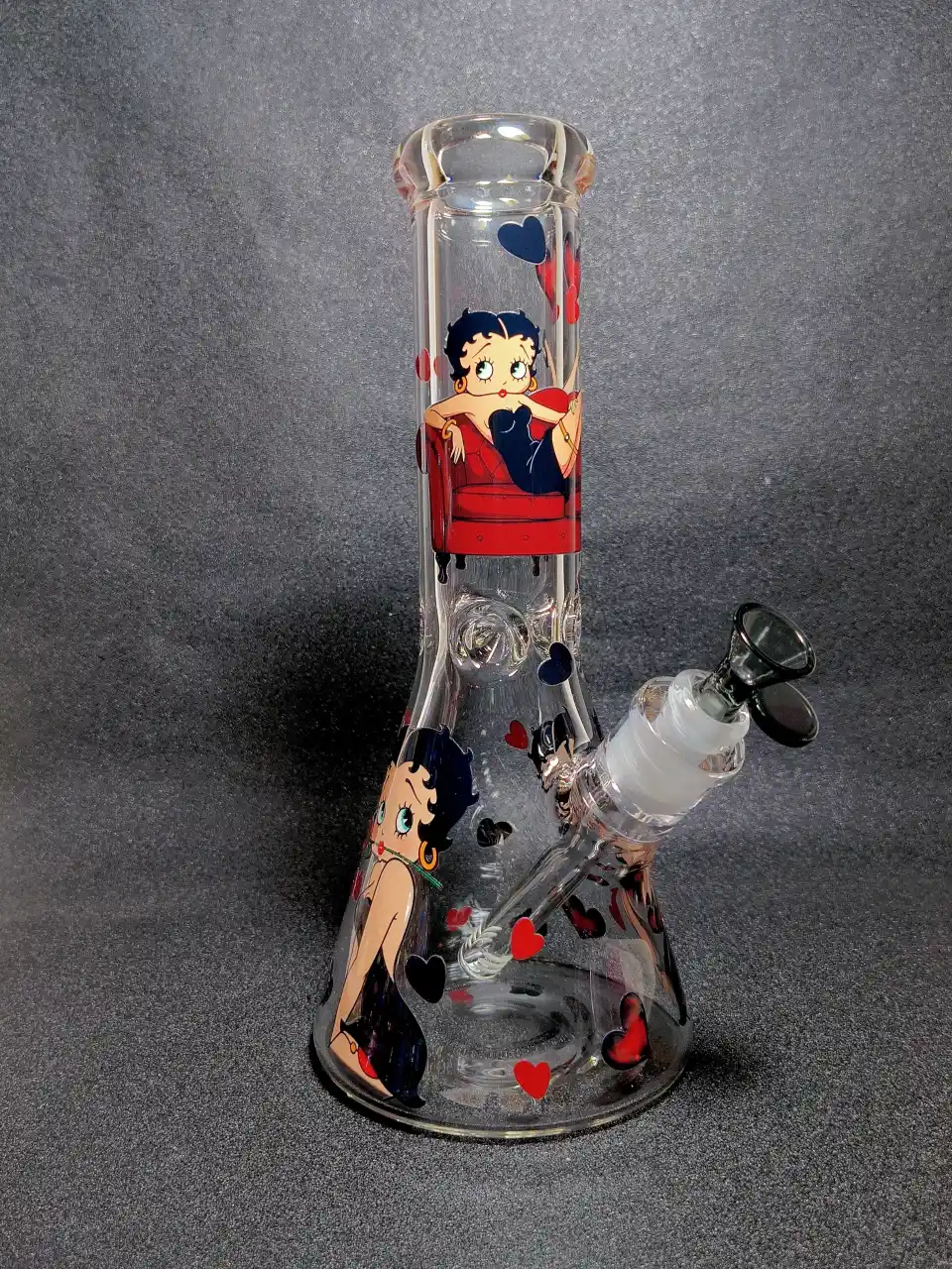 12" Betty Boop Red Sofa Red Lips Heart Pattern 7mm Borosilicate Glass Beaker Bong