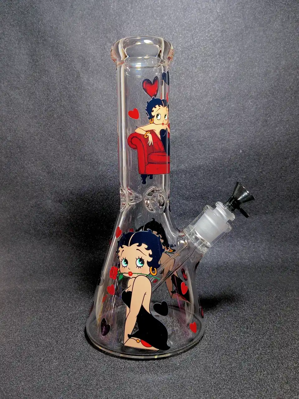 12" Betty Boop Red Sofa Red Lips Heart Pattern 7mm Borosilicate Glass Beaker Bong