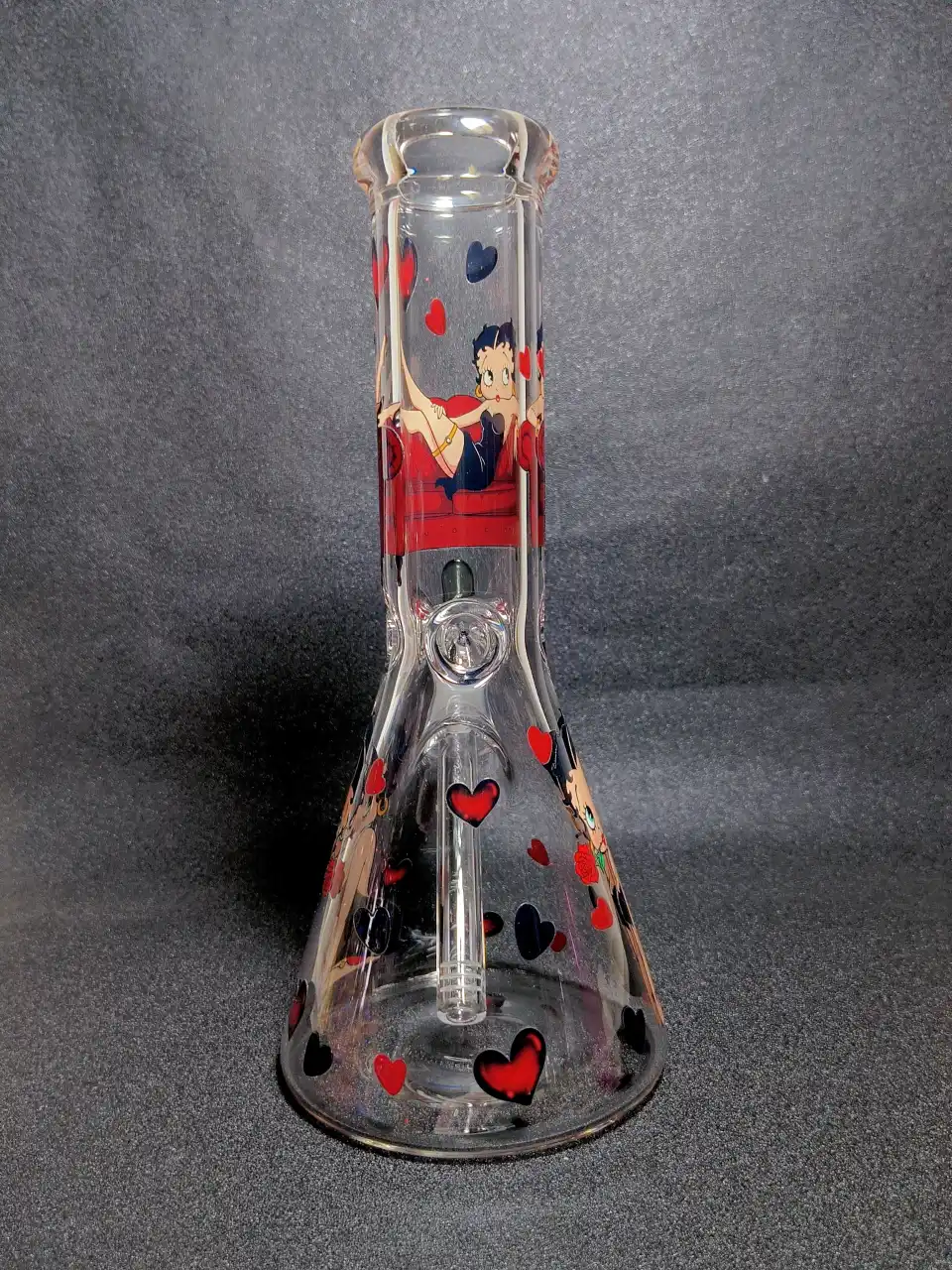 12" Betty Boop Red Sofa Red Lips Heart Pattern 7mm Borosilicate Glass Beaker Bong