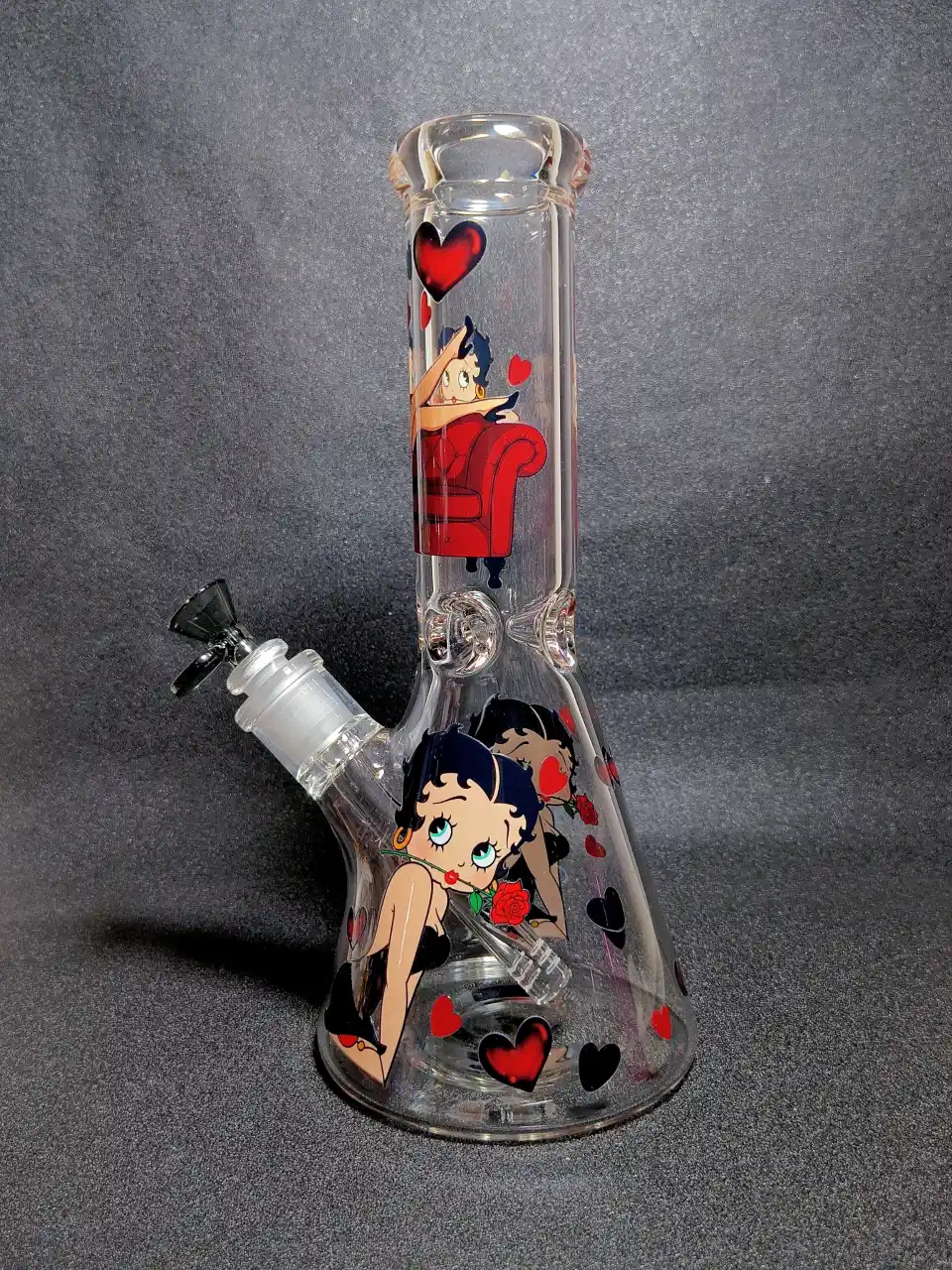 12" Betty Boop Red Sofa Red Lips Heart Pattern 7mm Borosilicate Glass Beaker Bong