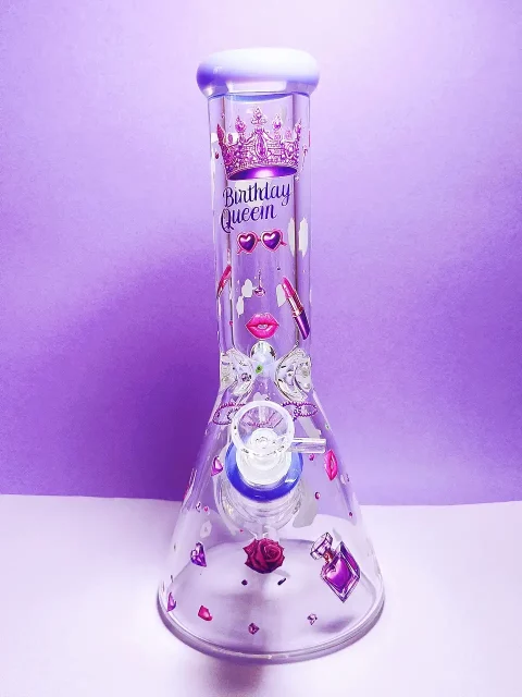 12" Birthday Queen Purple Glass Bong 9mm Thick