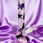 10" Black Cat & Pink Heart Beaker Glass Bong